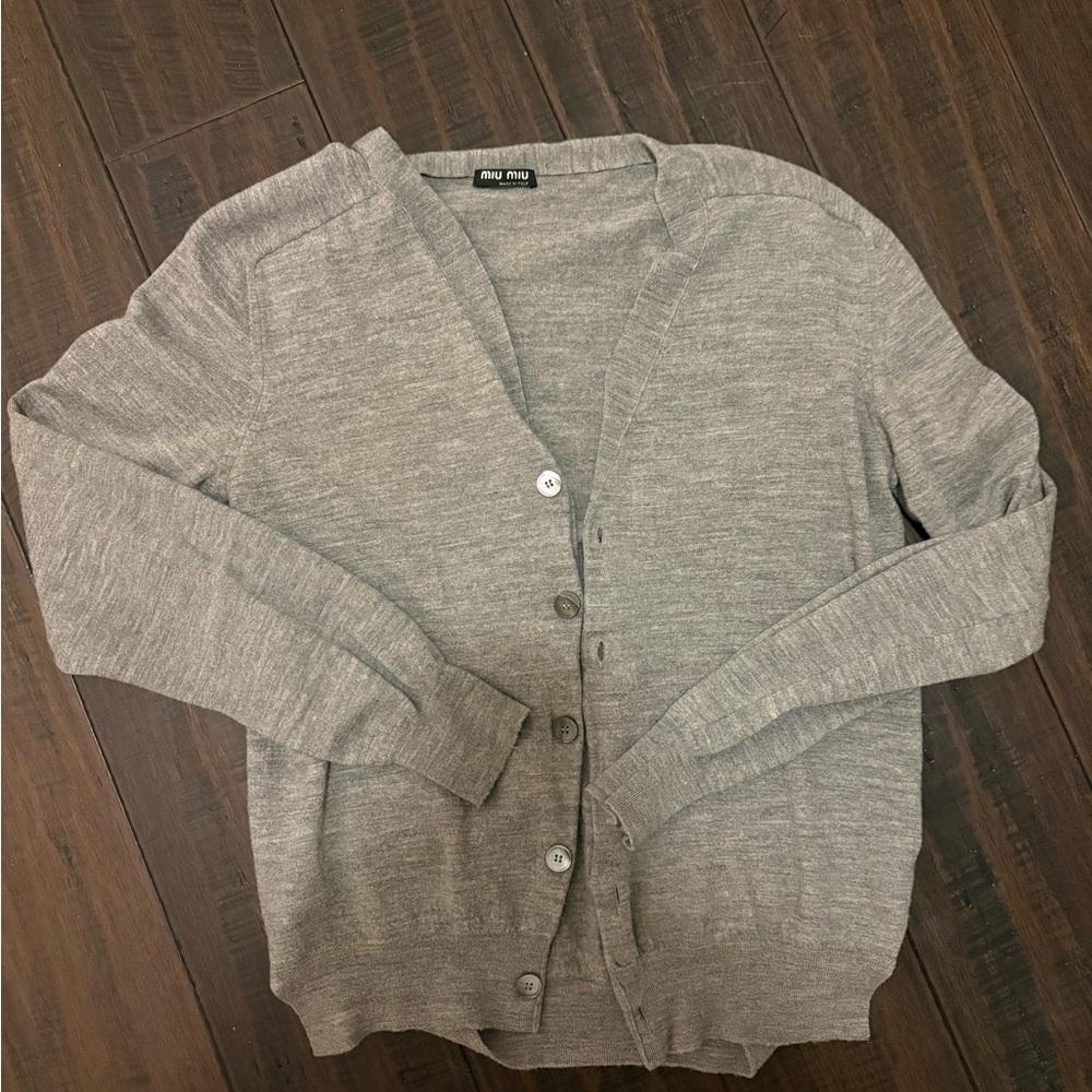 Miu Miu Light Gray Cardigan Sweater